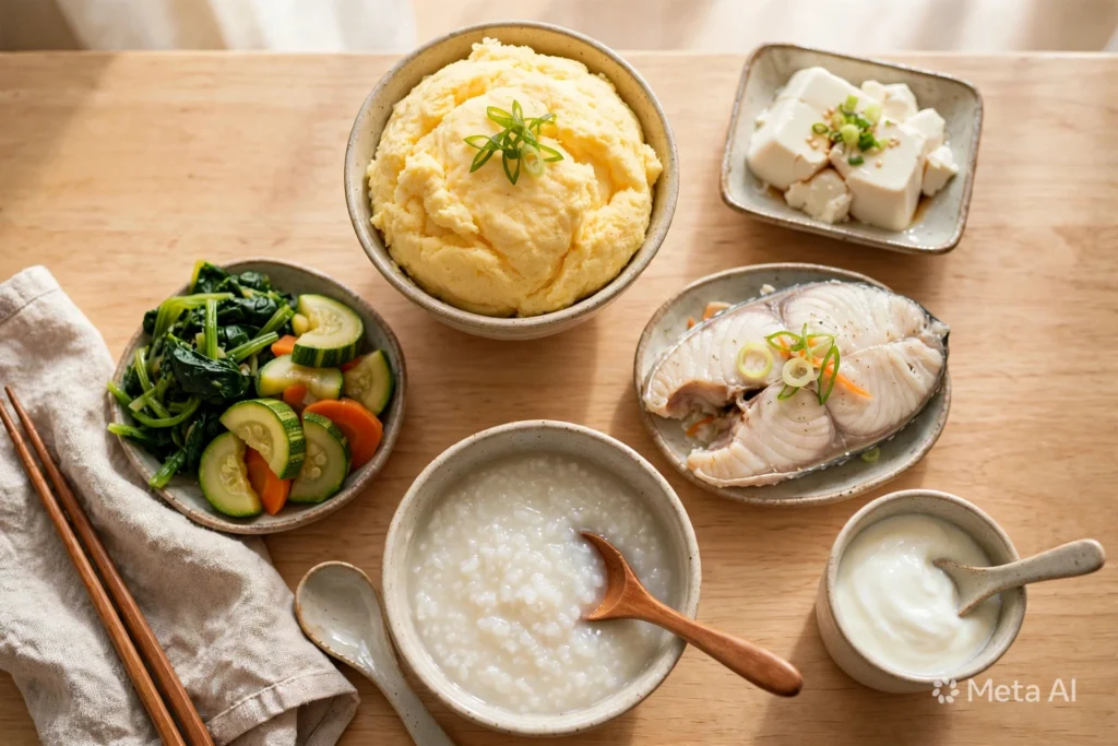 생선과 채소를 곁들인 아침 식사
이미지