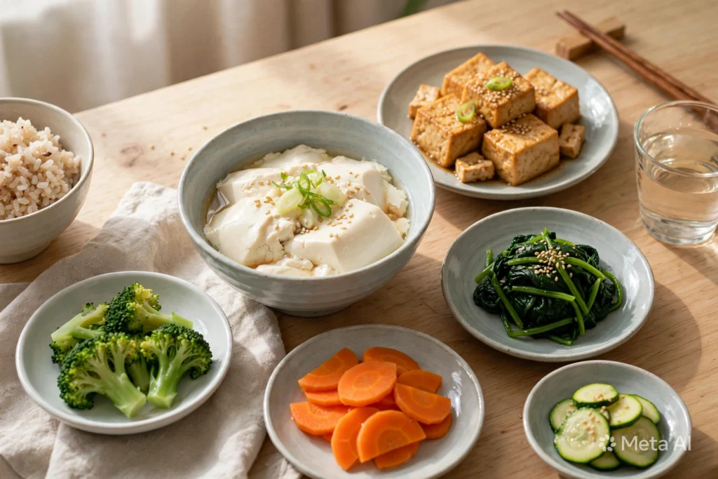 두부와 채소를 활용한 아침 식사
이미지